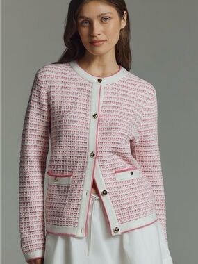NWT NVLT Collarless Pink Knit Button-Front Cardigan Sweater/ Jacket Size Small